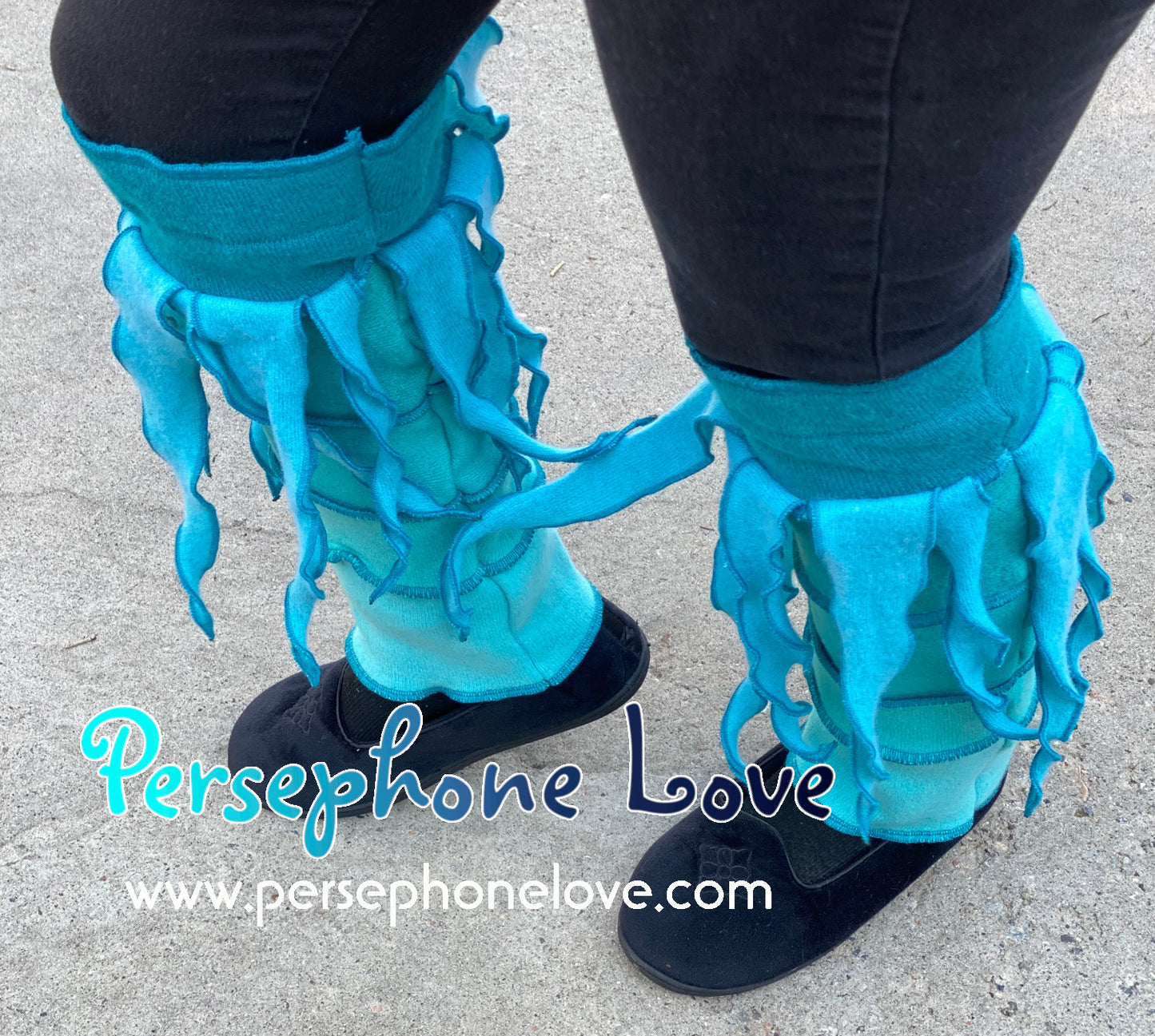 Katwise-inspired Teal gradient 100% felted cashmere leg warmers-1452