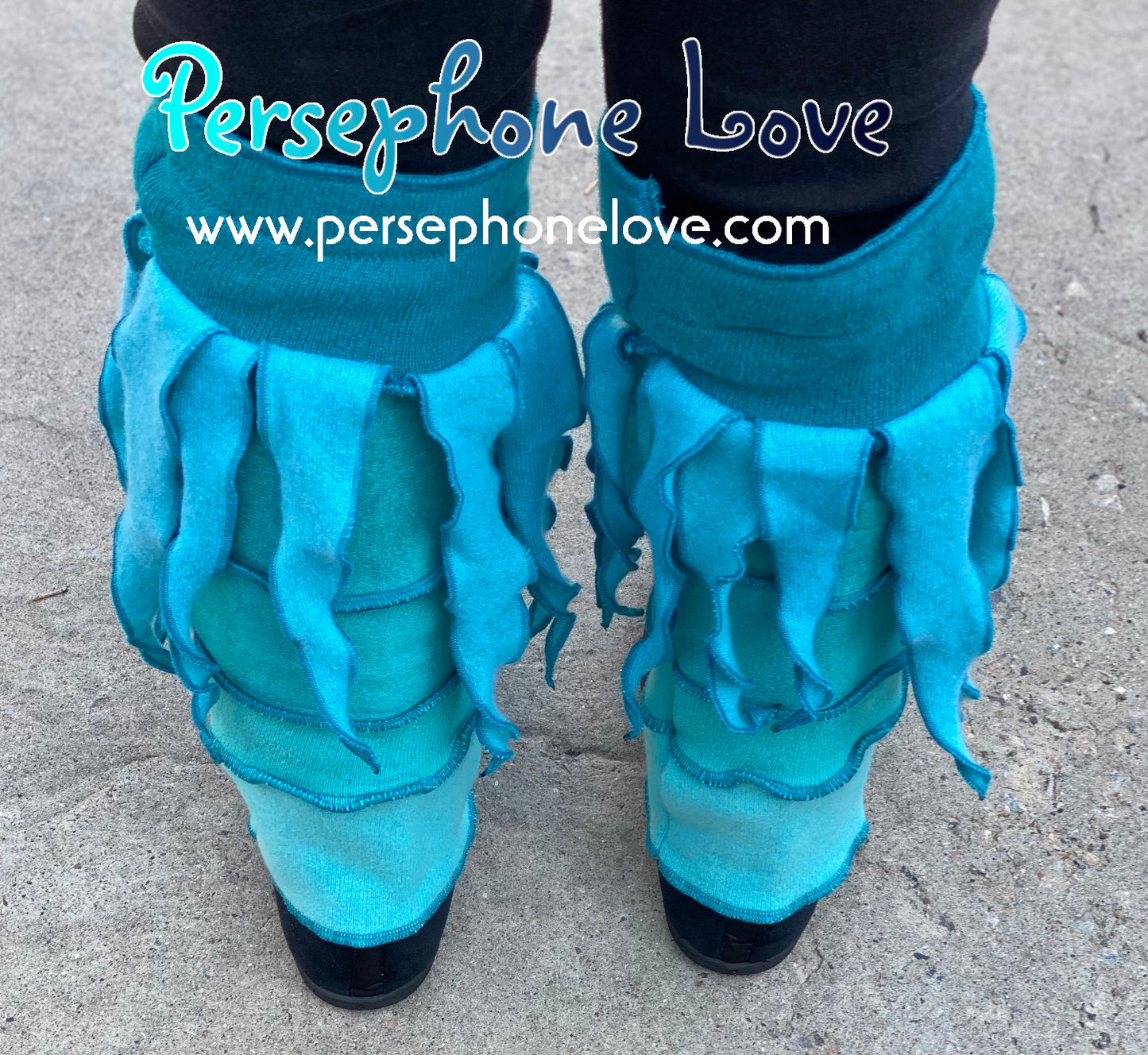 Katwise-inspired Teal gradient 100% felted cashmere leg warmers-1452