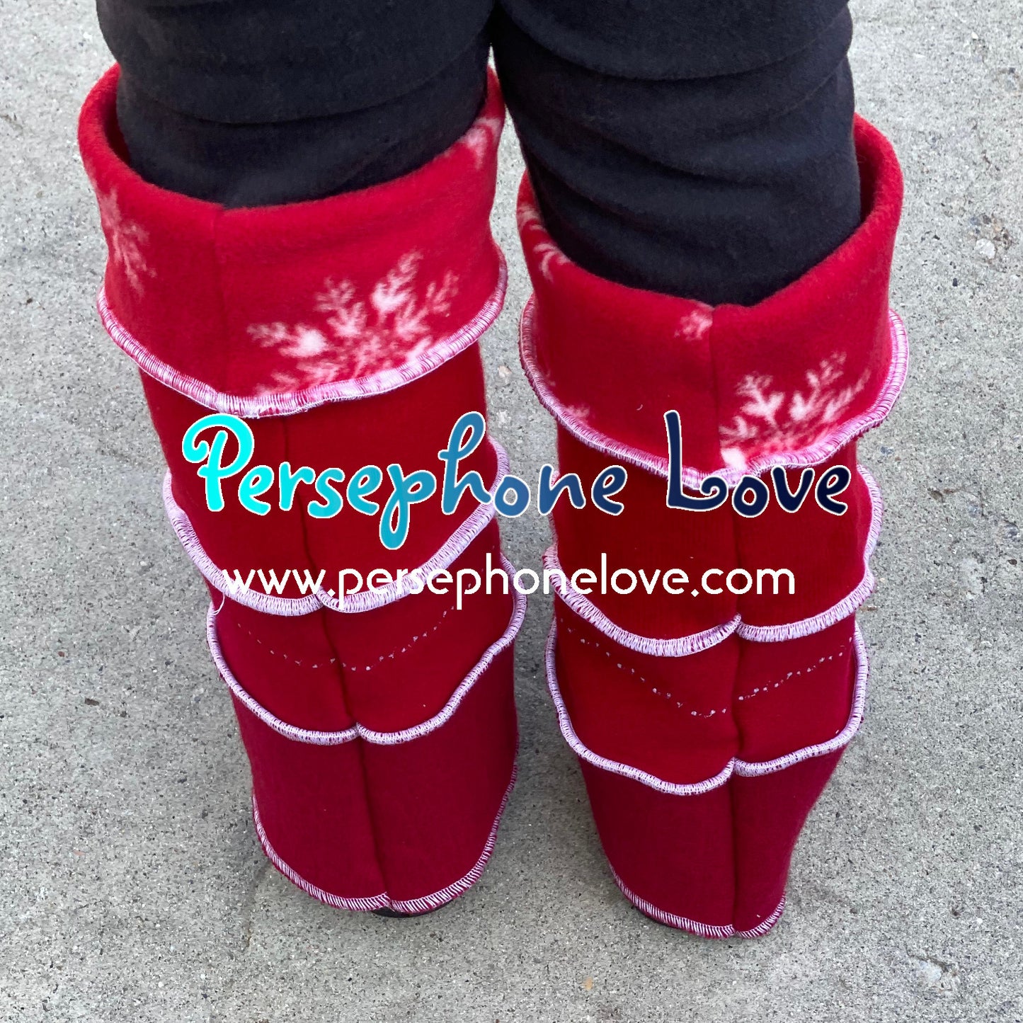 Katwise-inspired red felted embroidered 100% cashmere leg warmers-1470