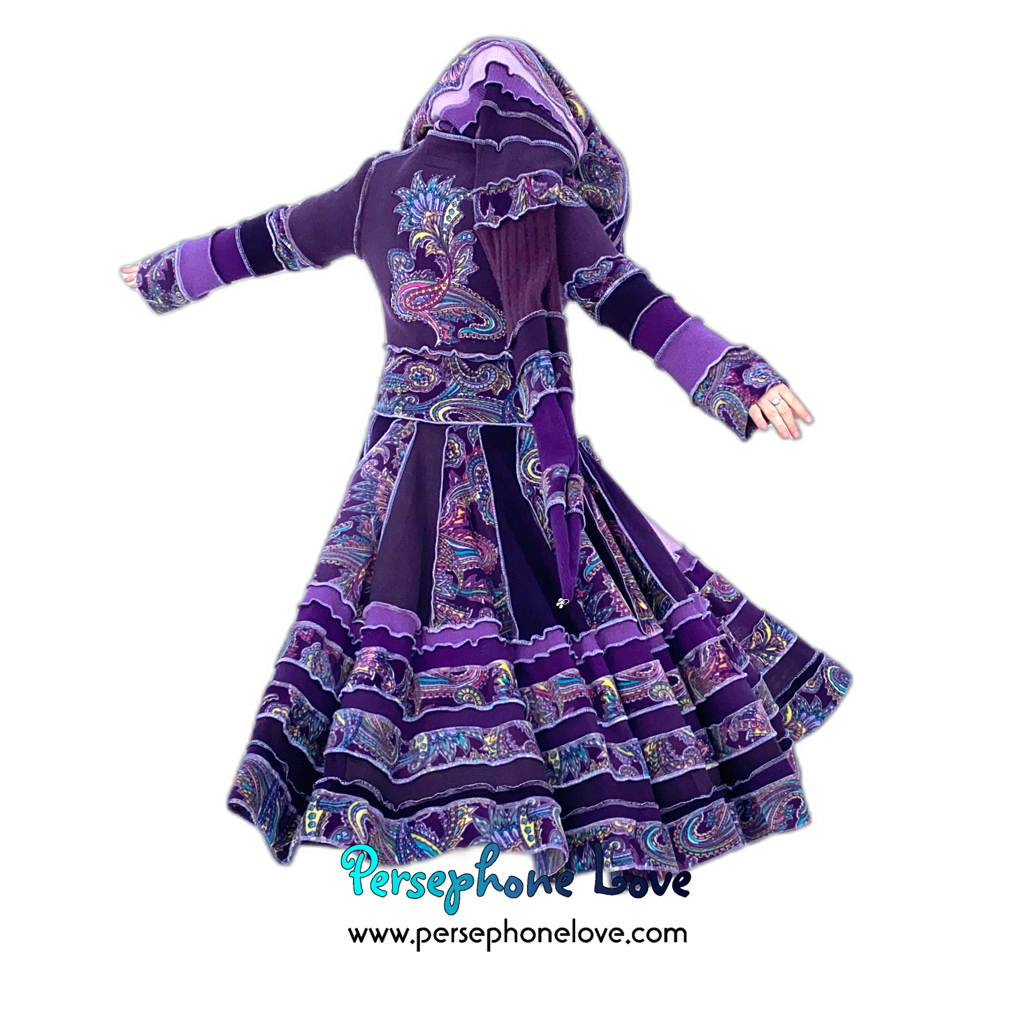 "Up All Night" Purple Paisley needle-felted wool/cashmere Katwise-inspired patchwork elf sweatercoat-2513