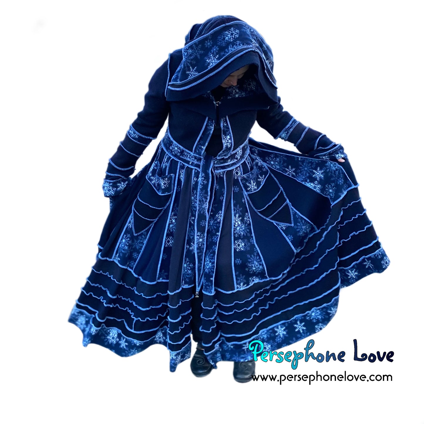 "Blue Fires" Snowflake needle-felted wool/cashmere Katwise-inspired sweatercoat-2508