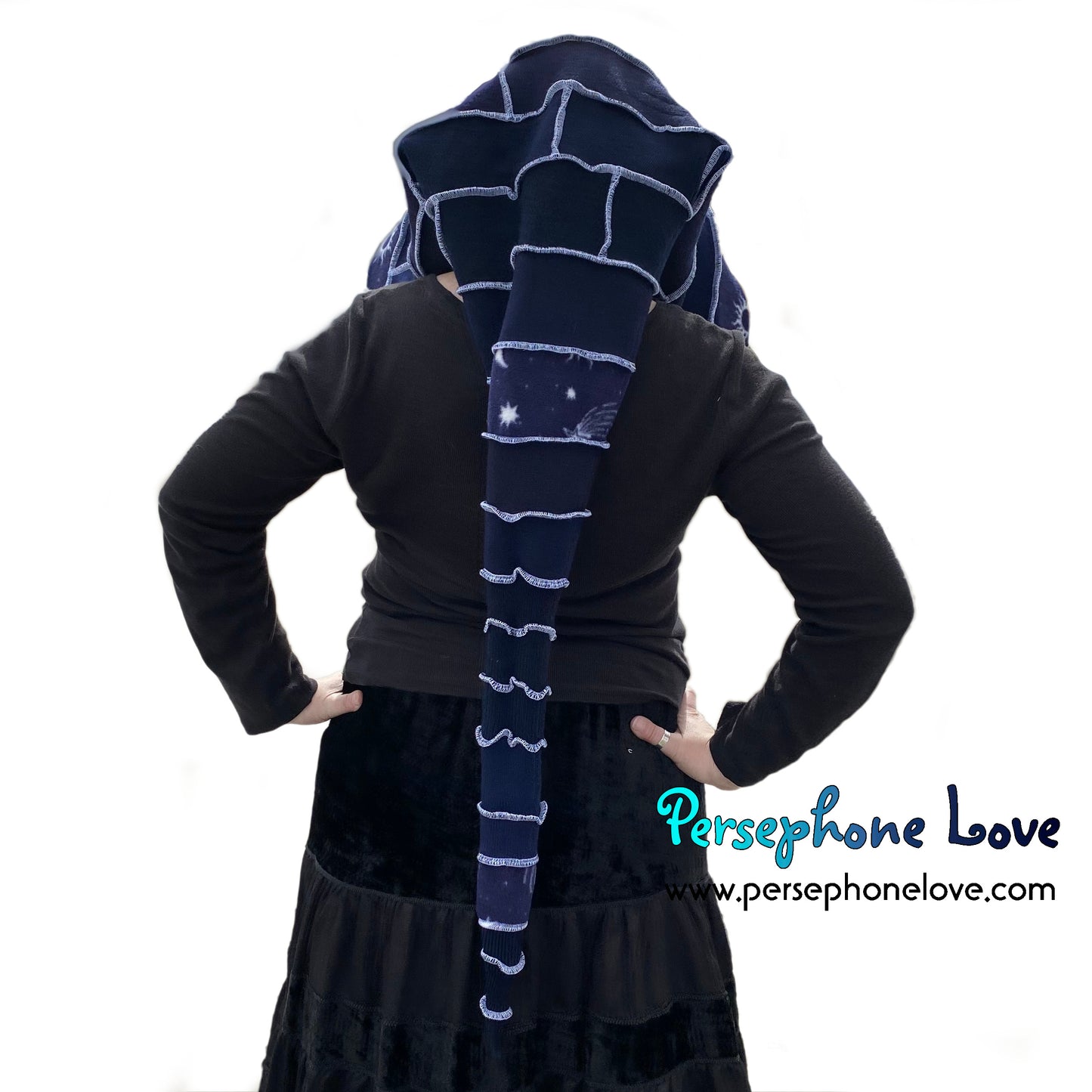 Katwise inspired blue felted cashmere/ merino wool recycled sweater elf hat/hood-1552