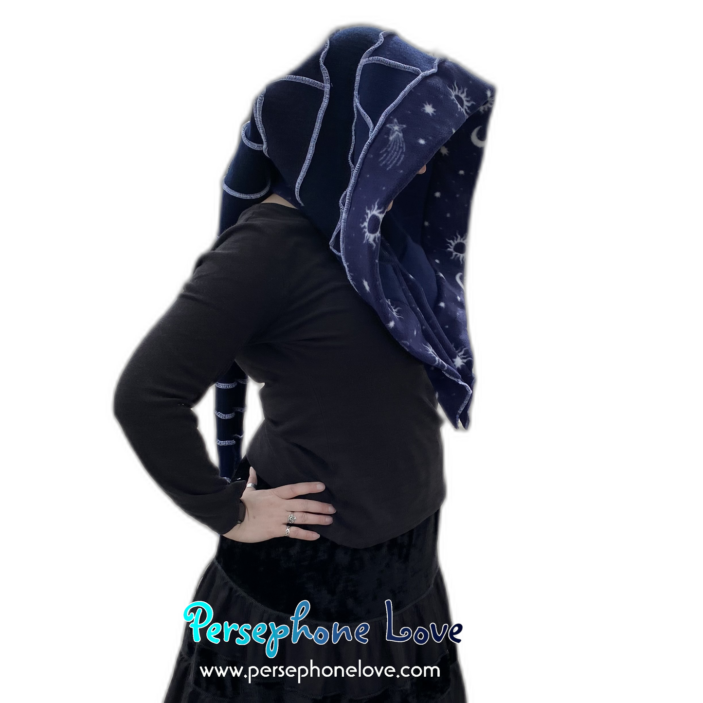 Katwise inspired blue felted cashmere/ merino wool recycled sweater elf hat/hood-1552