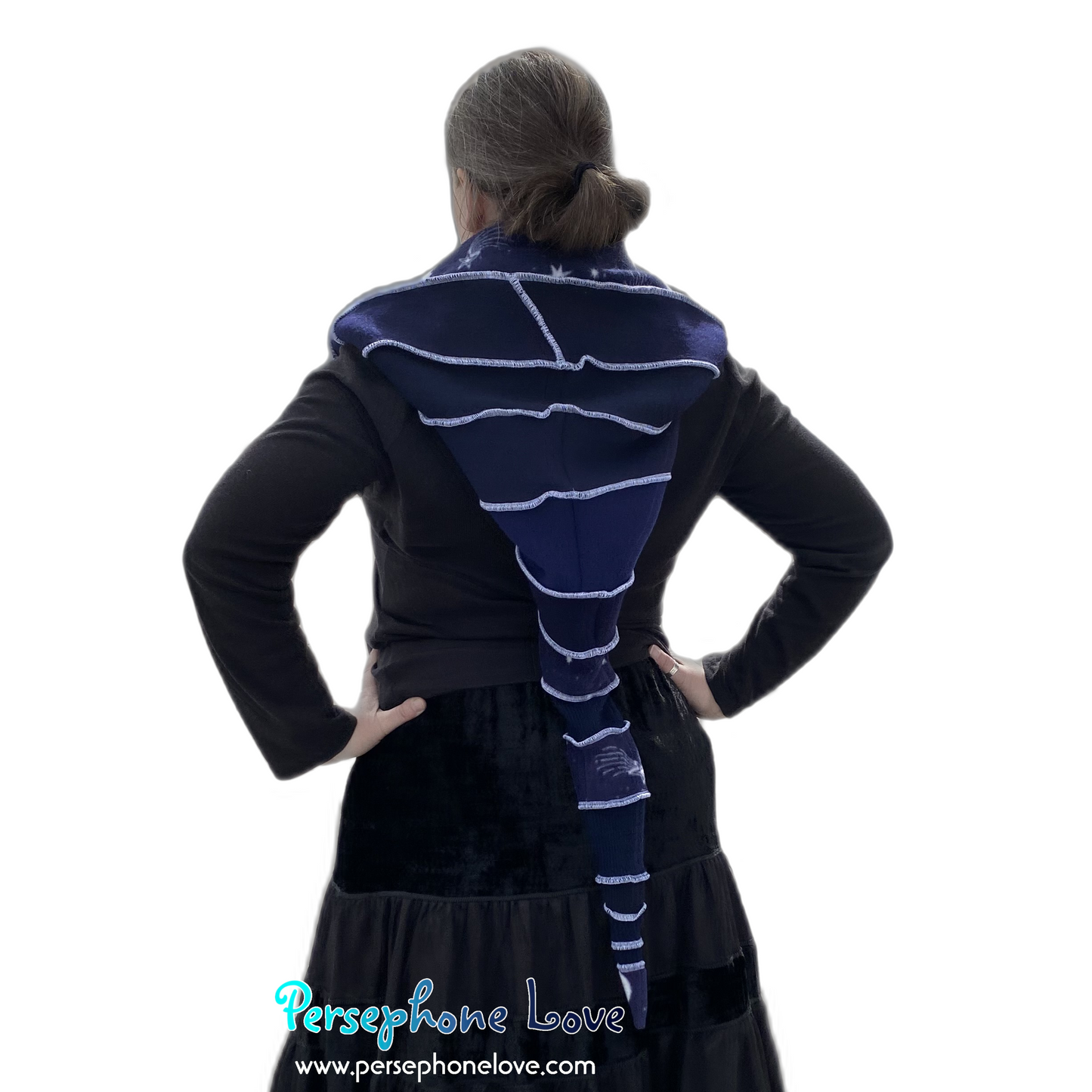 Katwise inspired blue felted cashmere/ merino wool recycled sweater elf hat/hood-1554