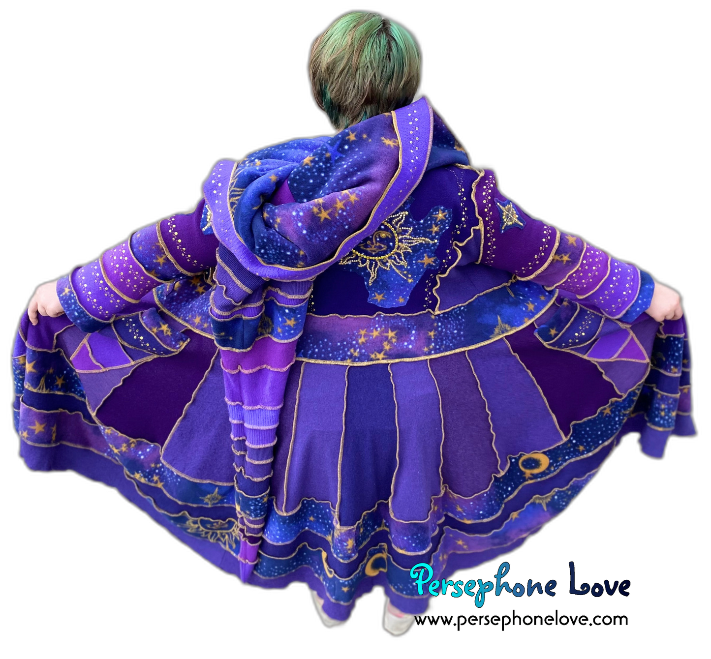 "Everything At Your Feet" GODDESS SIZE Purple Celestial embroidered/felted/sequins cashmere patchwork Katwise-inspired sweatercoat-2537