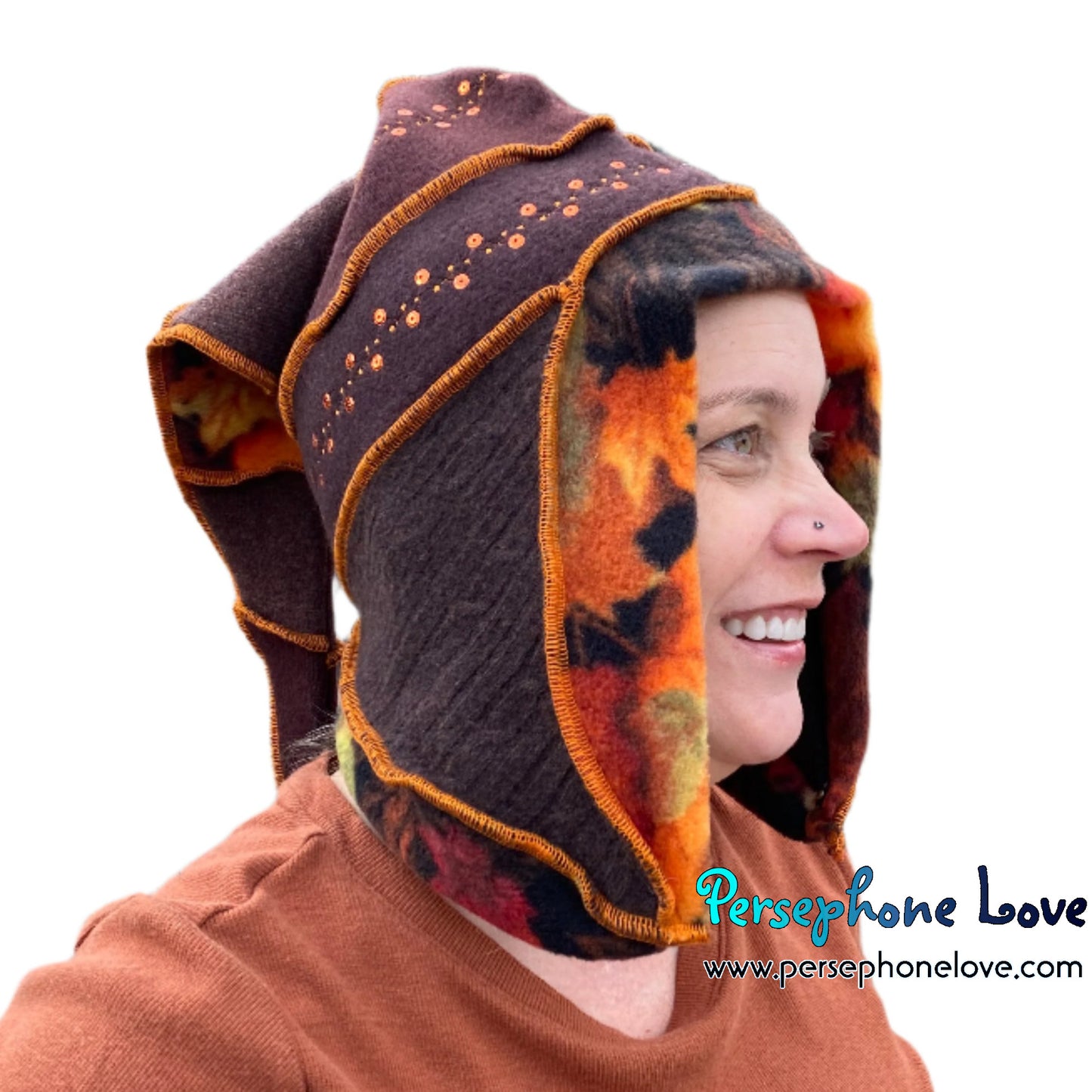 Katwise inspired brown felted 100% cashmere sequins pixie jester hat-1485