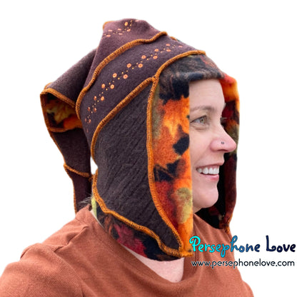 Katwise inspired brown felted 100% cashmere sequins pixie jester hat-1485