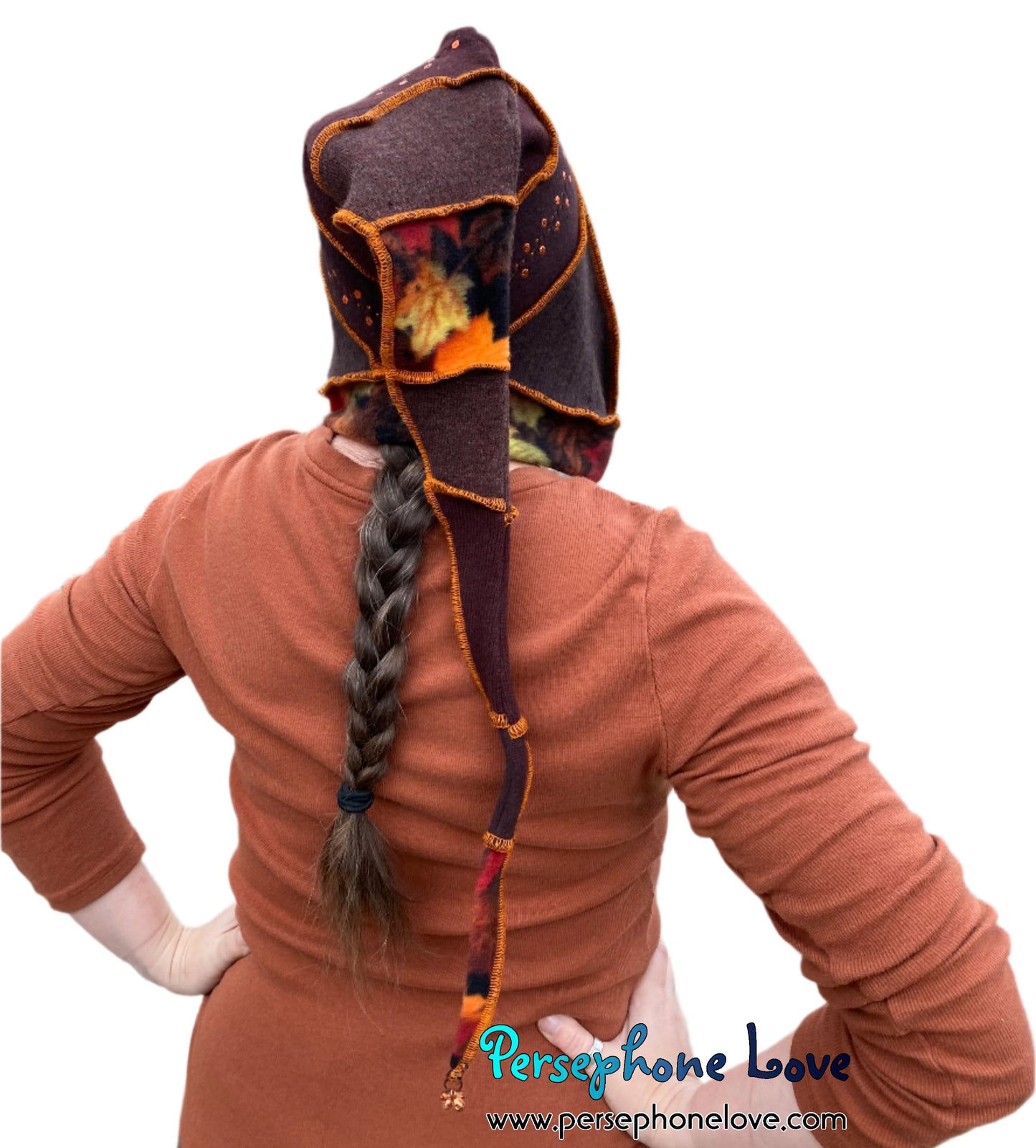 Katwise inspired brown felted 100% cashmere sequins pixie jester hat-1485