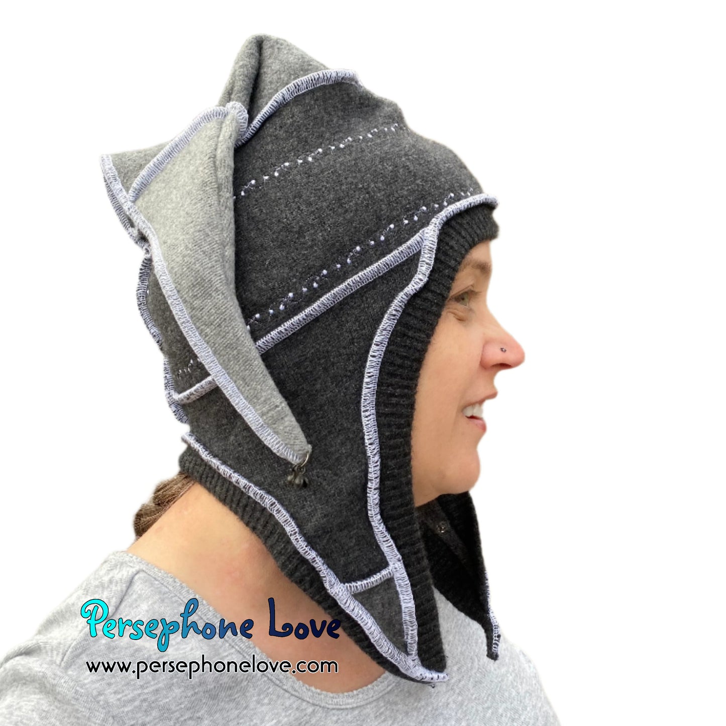 Katwise inspired grey felted 100% cashmere pixie jester hat-1520