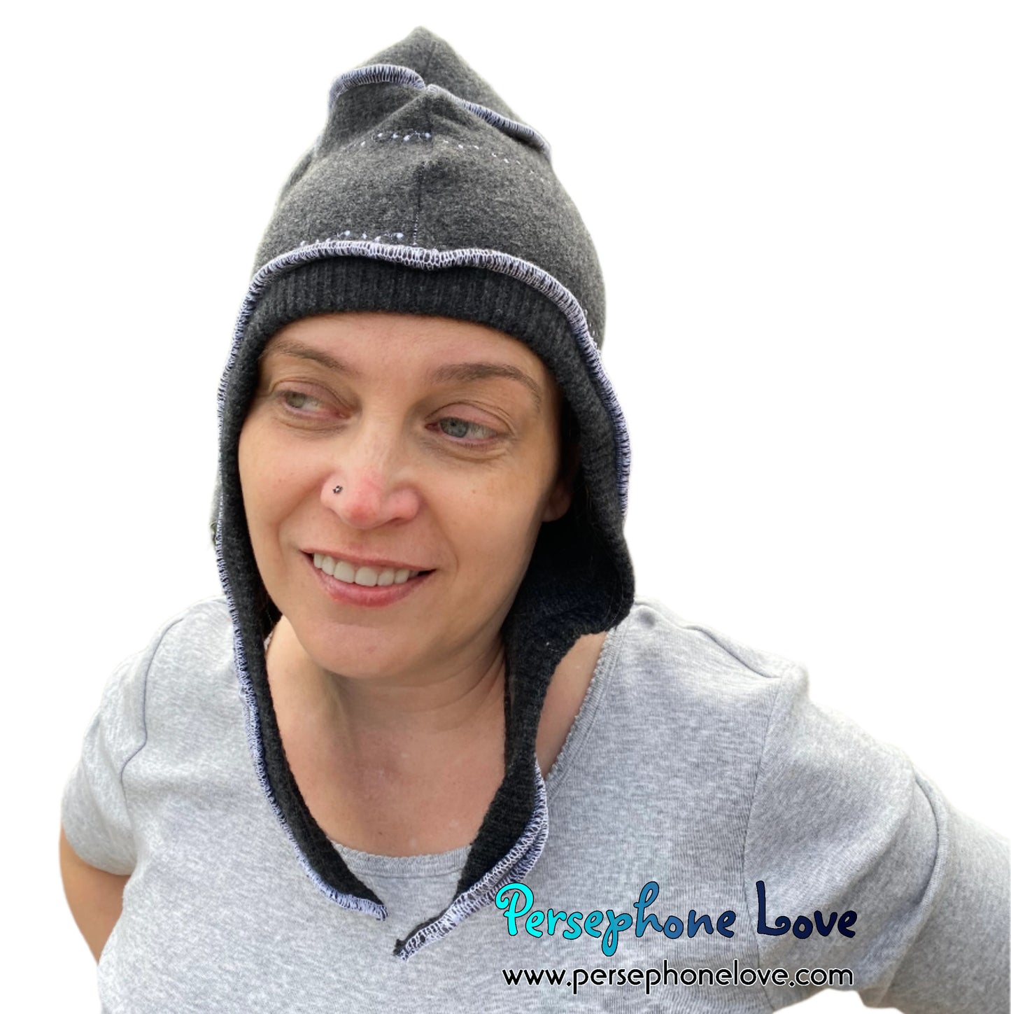 Katwise inspired grey felted 100% cashmere pixie jester hat-1520