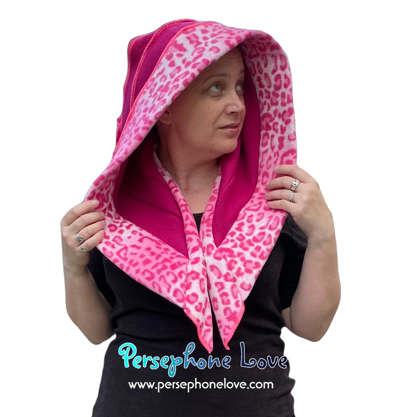 Katwise inspired pink felted cashmere/wool recycled sweater elf hat/hood-1589