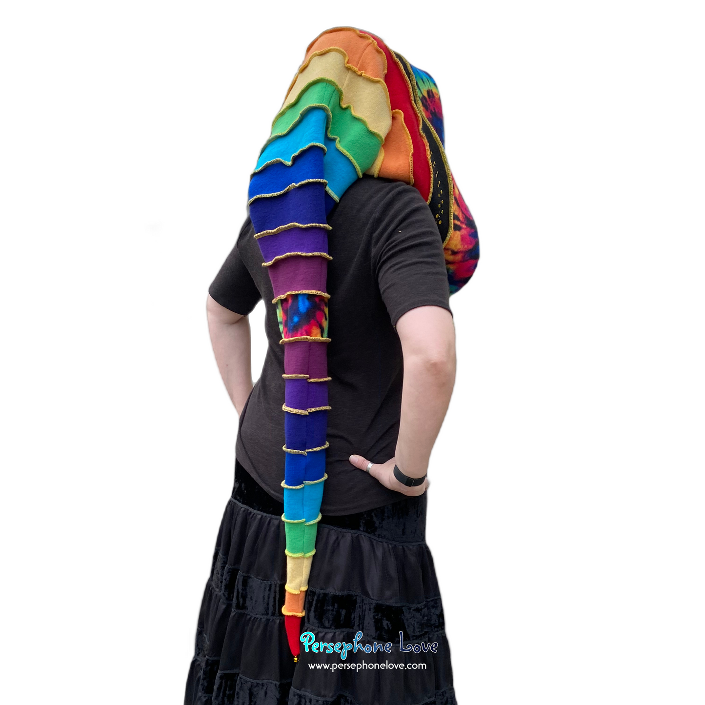 Katwise inspired rainbow felted cashmere/wool recycled sweater elf hat/hood-1599