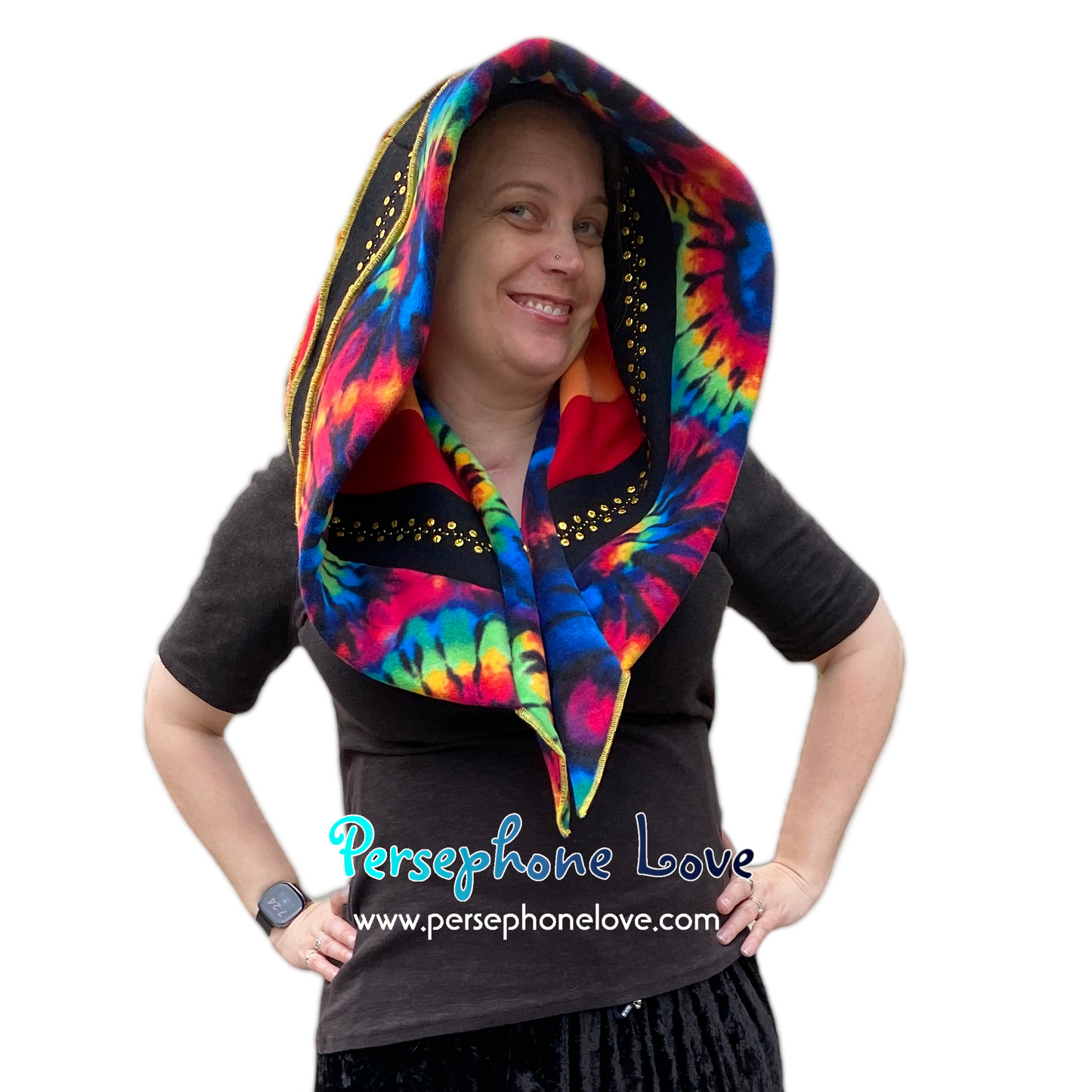 Katwise inspired rainbow felted cashmere/wool recycled sweater elf hat/hood-1599