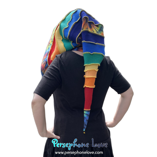 Katwise inspired rainbow felted cashmere/wool recycled sweater elf hat/hood-1609