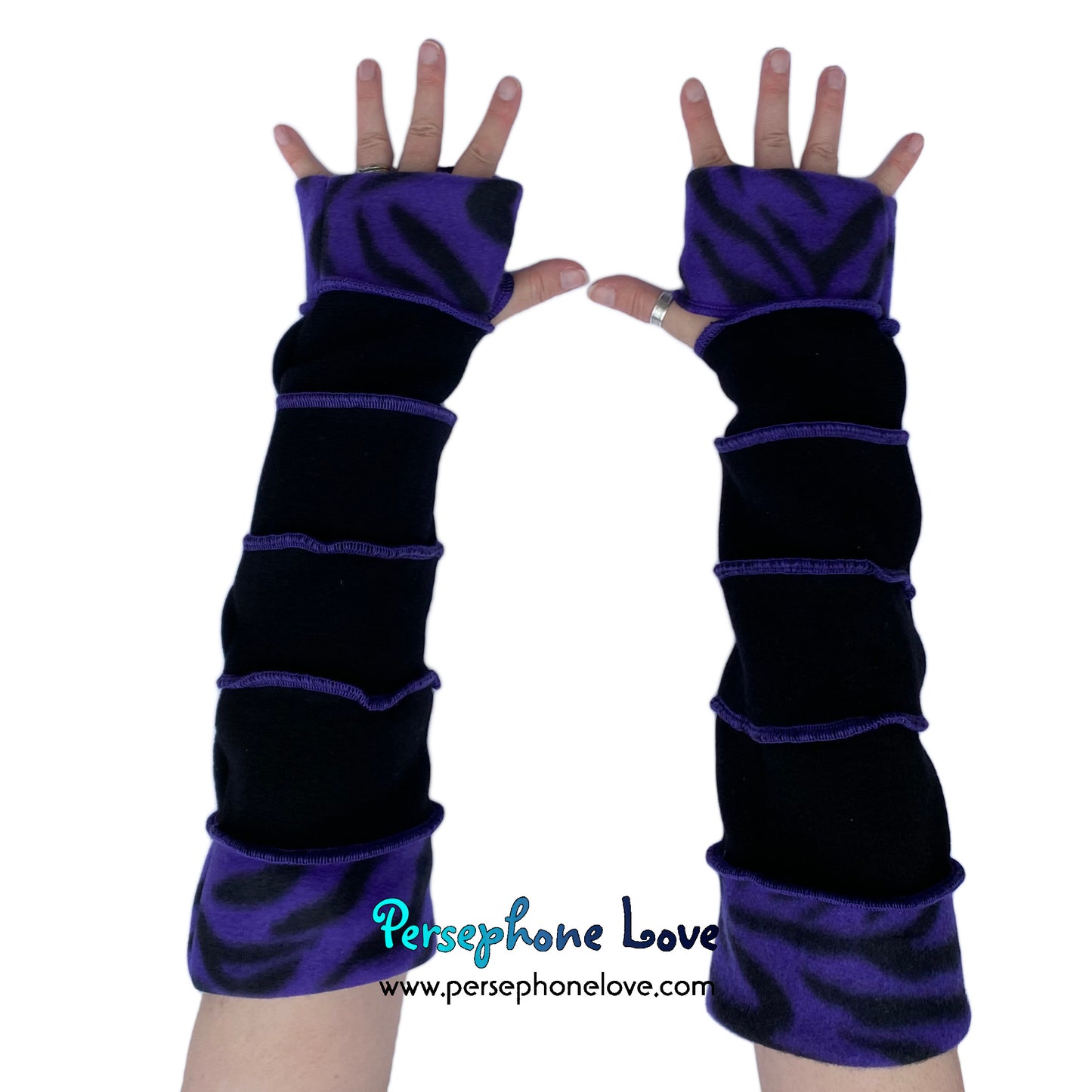 Katwise-inspired black Zebra print felted 100% cashmere arm warmers-1661