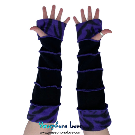 Katwise-inspired black Zebra print felted 100% cashmere arm warmers-1661