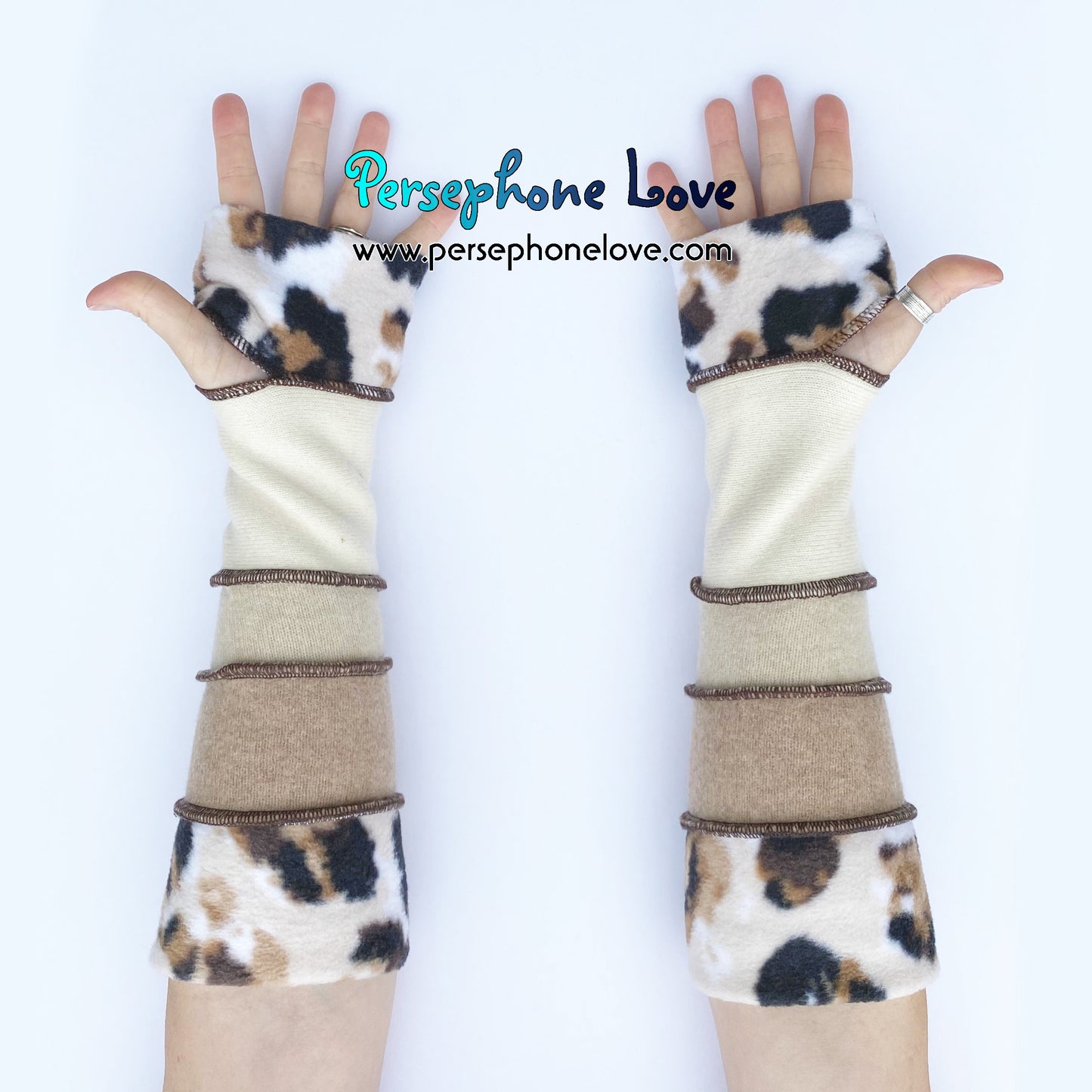 Katwise inspired needle-felted 100% cashmere upcycled sweater arm warmers -1692