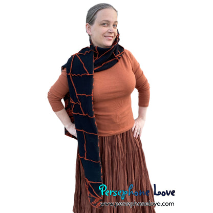 Patchwork black 100% cashmere upcycled needle-felted sweater scarf -1758