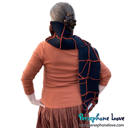 Patchwork black 100% cashmere upcycled needle-felted sweater scarf -1758