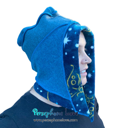 Katwise inspired teal felted 100% cashmere pixie jester hat-1824