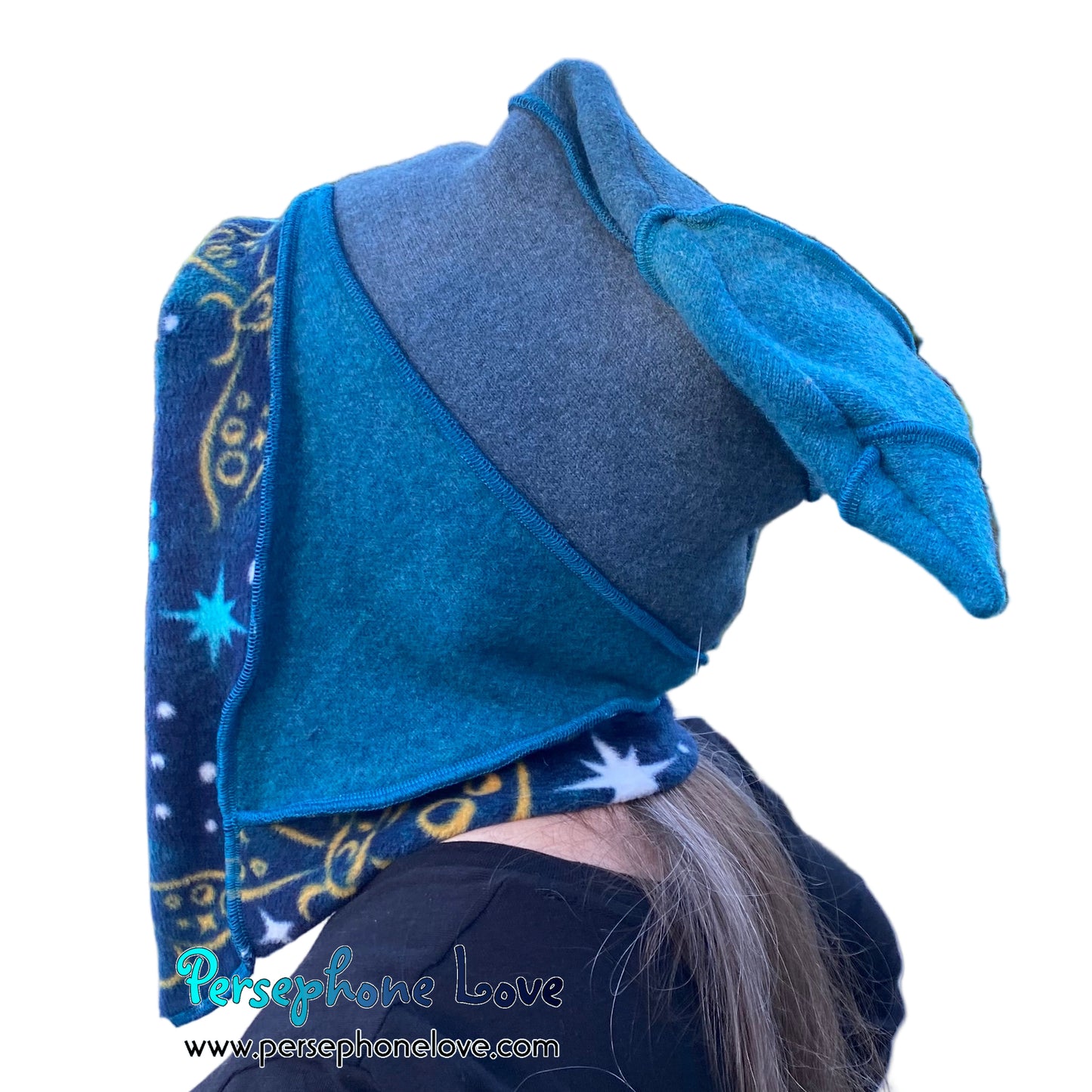 Katwise inspired teal felted 100% cashmere pixie jester hat-1824