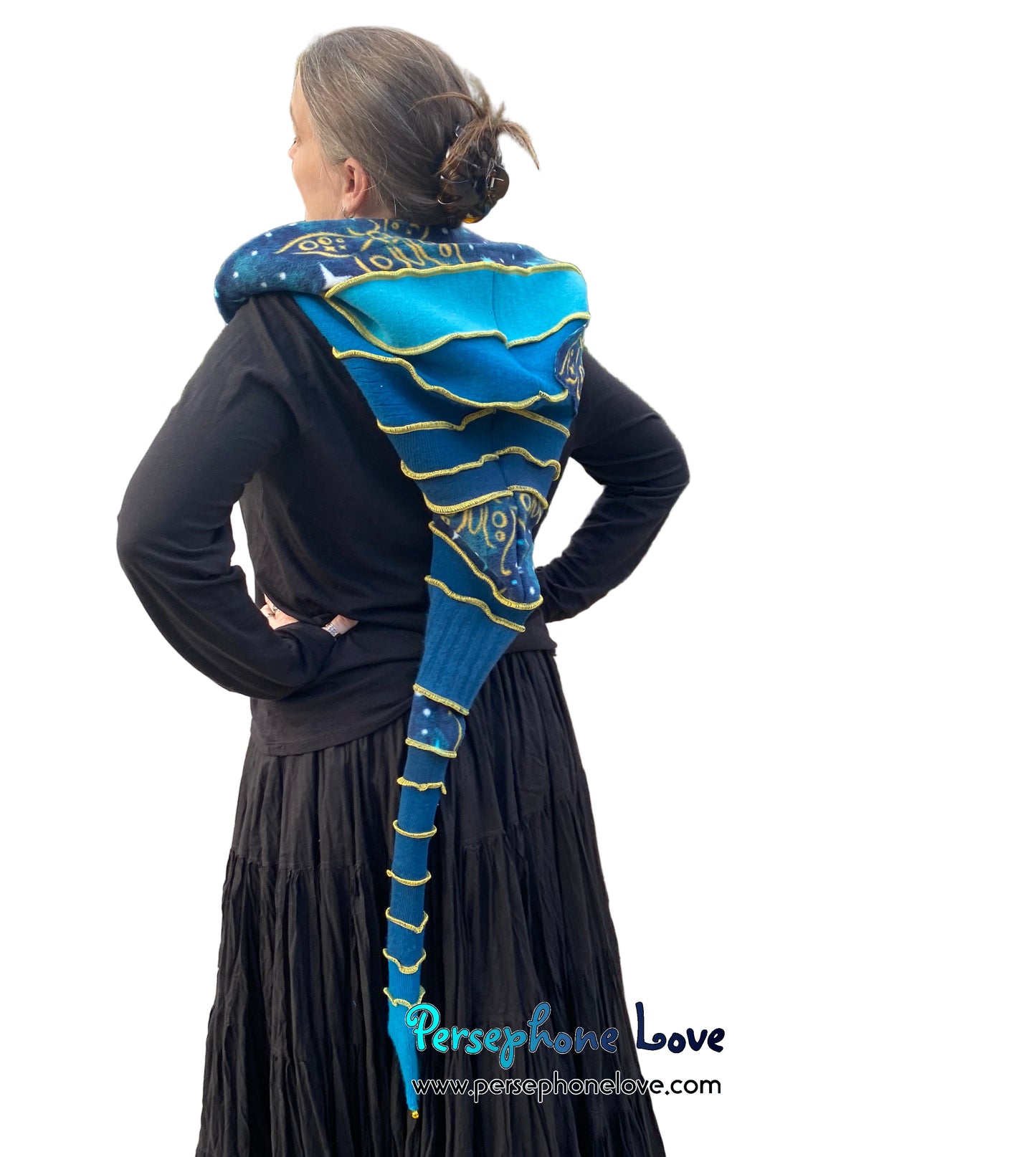 Katwise inspired felted 100% cashmere recycled sweater elf hat/hood-1826