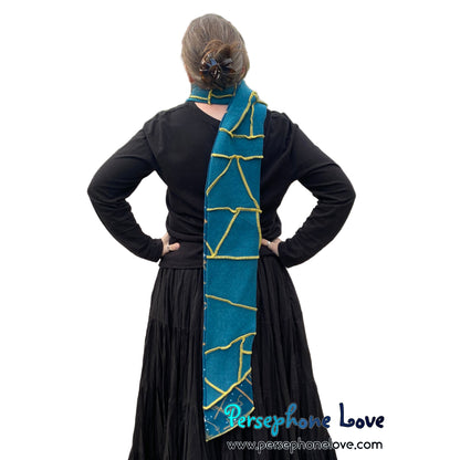 Patchwork teal 100% cashmere upcycled needle-felted sweater scarf -1835