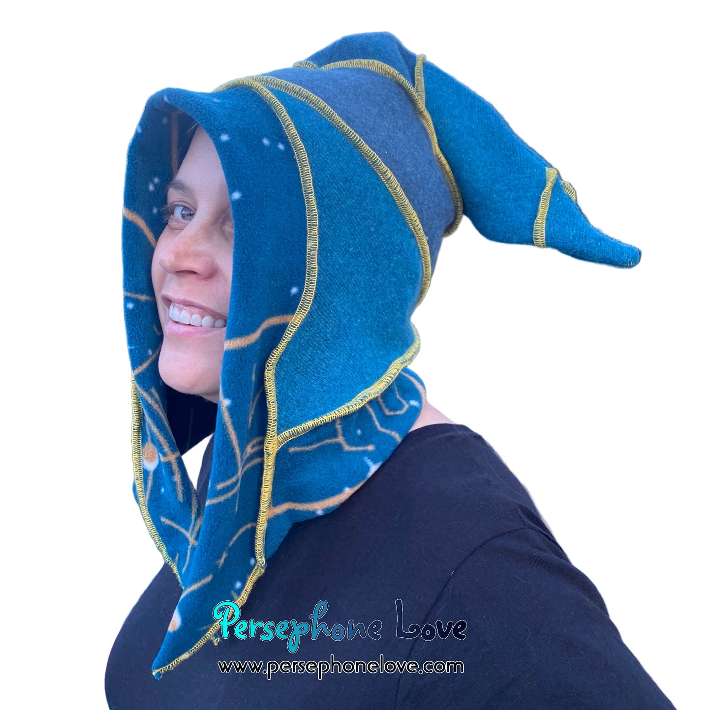 Katwise inspired teal felted 100% cashmere pixie jester hat-1840