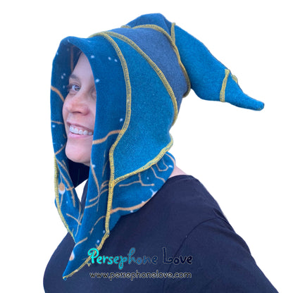 Katwise inspired teal felted 100% cashmere pixie jester hat-1840