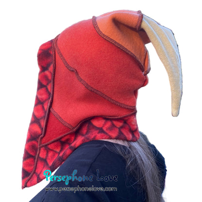 Katwise inspired red dragonscale felted 100% cashmere pixie jester hat-1850