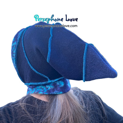 Katwise inspired blue felted 100% cashmere pixie jester hat-1856
