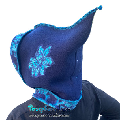 Machine felted 100% cashmere recycled sweater pixie elf hat/hood-1858