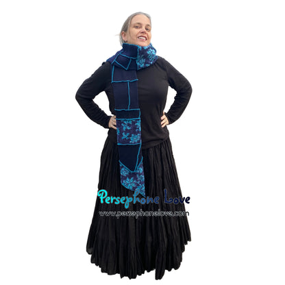 Patchwork blue 100% cashmere upcycled needle-felted sweater scarf -1865