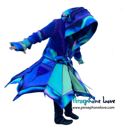 “At Horizon’s End” Blue galaxy pixie felted cashmere/wool/fleece Katwise-inspired sequin sweatercoat-2568