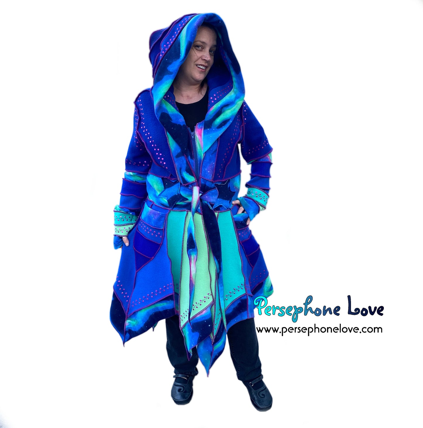 “At Horizon’s End” Blue galaxy pixie felted cashmere/wool/fleece Katwise-inspired sequin sweatercoat-2568