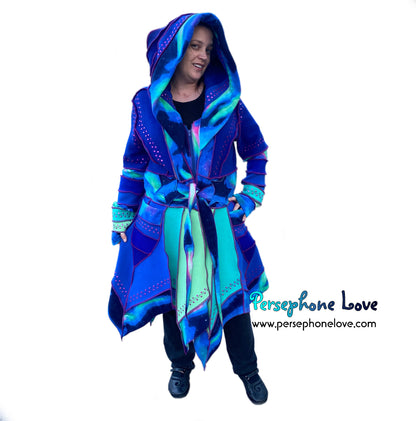 “At Horizon’s End” Blue galaxy pixie felted cashmere/wool/fleece Katwise-inspired sequin sweatercoat-2568