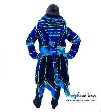 “Superhero” Blue galaxy pixie felted cashmere/wool/fleece Katwise-inspired sequin sweatercoat-2567