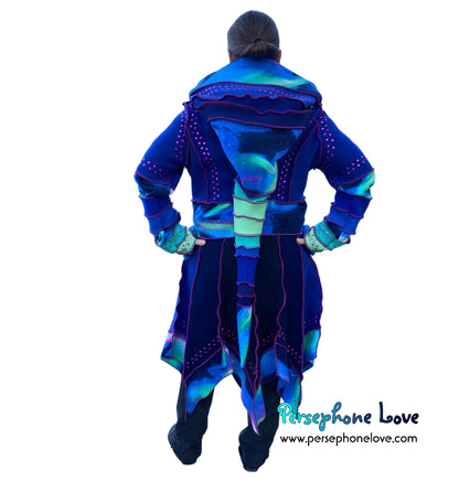 “At Horizon’s End” Blue galaxy pixie felted cashmere/wool/fleece Katwise-inspired sequin sweatercoat-2568
