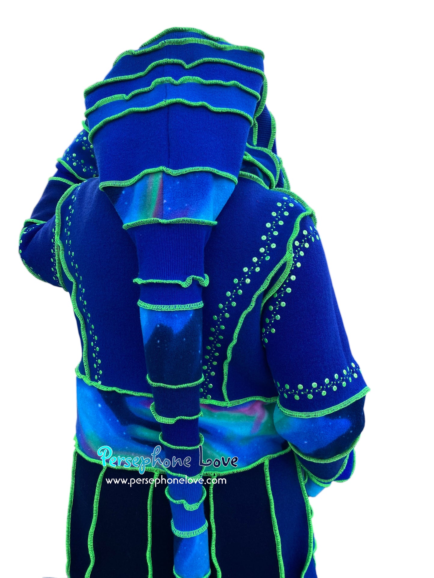 “Superhero” Blue galaxy pixie felted cashmere/wool/fleece Katwise-inspired sequin sweatercoat-2567