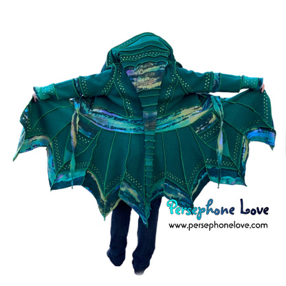 “Callirus” Green pixie felted cashmere/wool/fleece Katwise-inspired sequin sweatercoat-2569