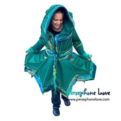 “Callirus” Green pixie felted cashmere/wool/fleece Katwise-inspired sequin sweatercoat-2569