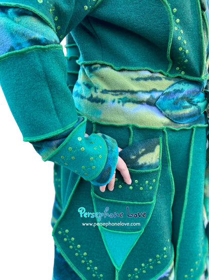 “Callirus” Green pixie felted cashmere/wool/fleece Katwise-inspired sequin sweatercoat-2569