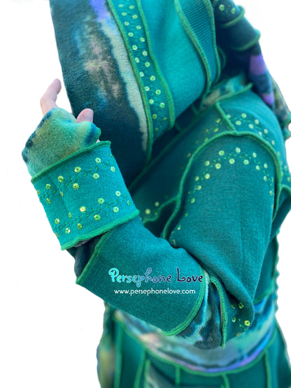 “Callirus” Green pixie felted cashmere/wool/fleece Katwise-inspired sequin sweatercoat-2569