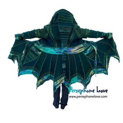 “Dance with the Trees” Green pixie felted cashmere/wool/fleece Katwise-inspired sequin sweatercoat-2570