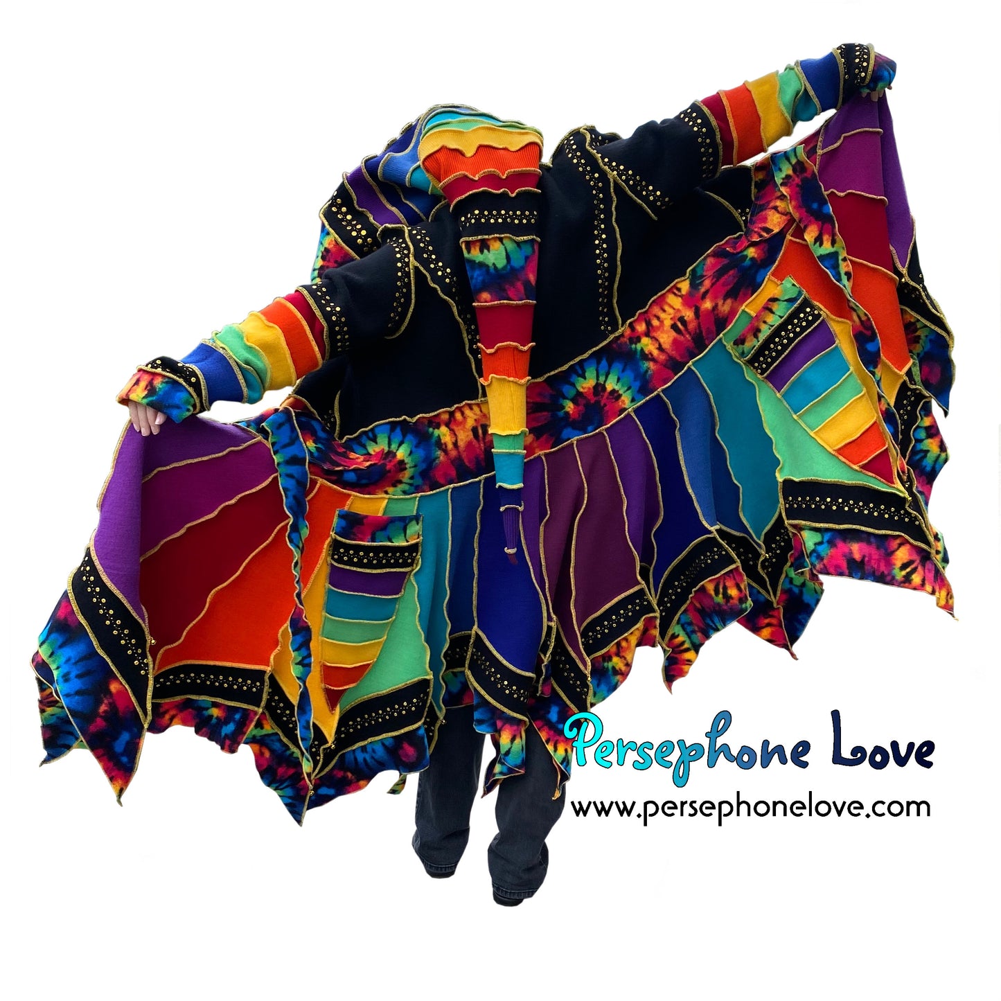 "Elevation" Rainbow pixie felted cashmere/wool/fleece Katwise-inspired sequin sweatercoat-2573