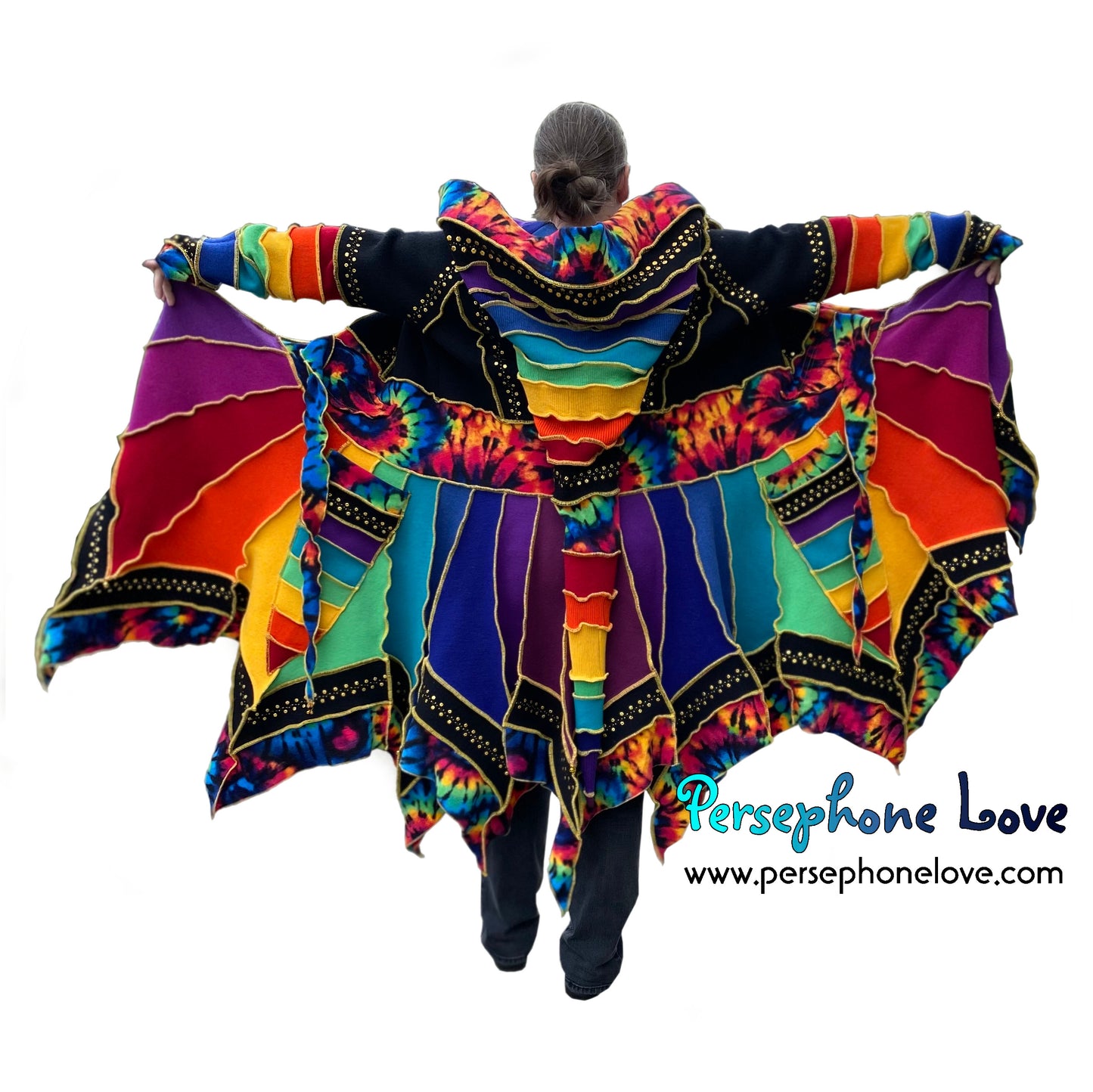 "Elevation" Rainbow pixie felted cashmere/wool/fleece Katwise-inspired sequin sweatercoat-2573