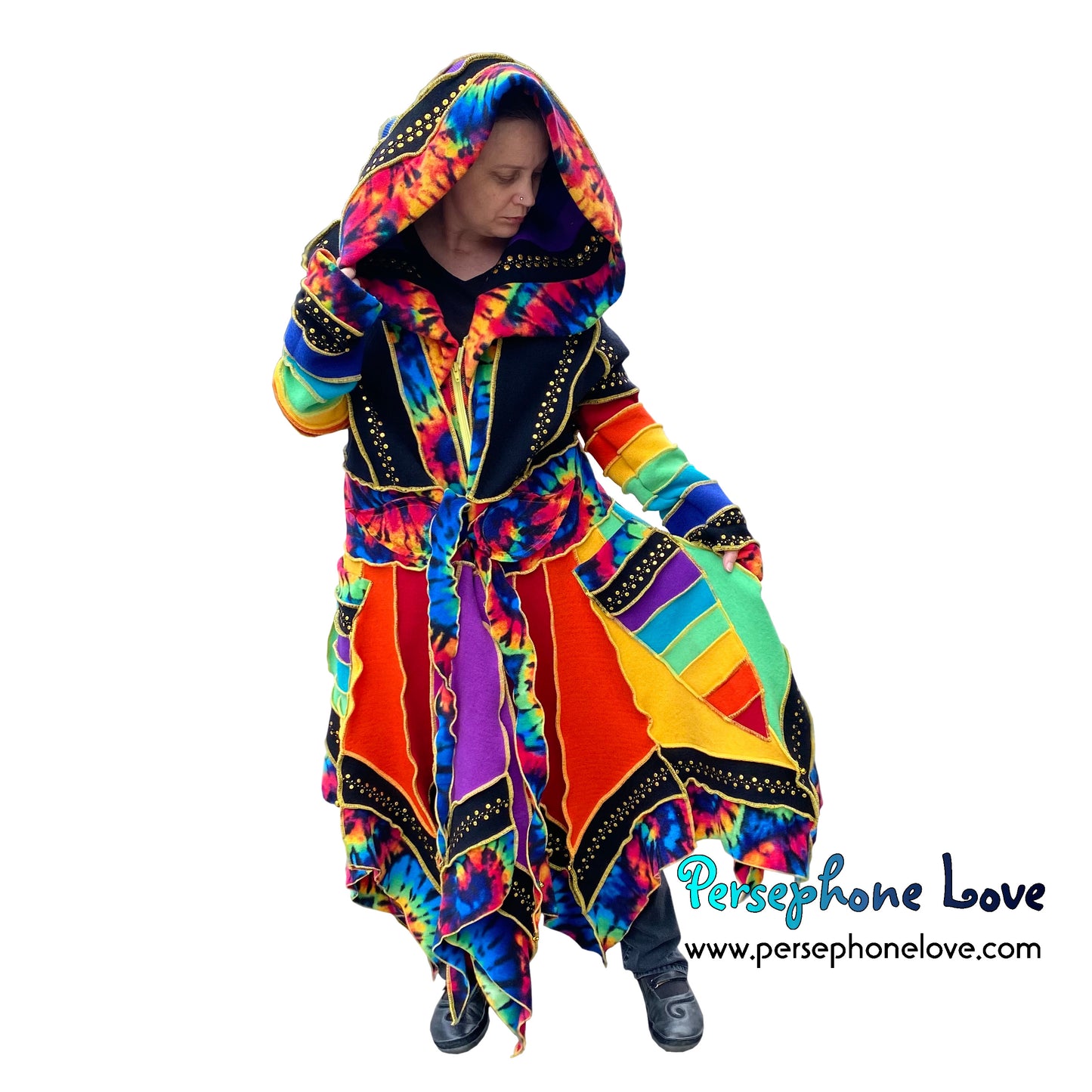 "Elevation" Rainbow pixie felted cashmere/wool/fleece Katwise-inspired sequin sweatercoat-2573