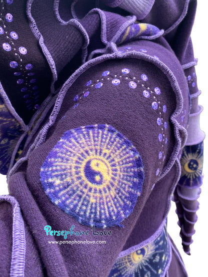 "Staring at the Sun" Purple pixie felted 100% cashmere/fleece Katwise-inspired sequin sweatercoat-2575