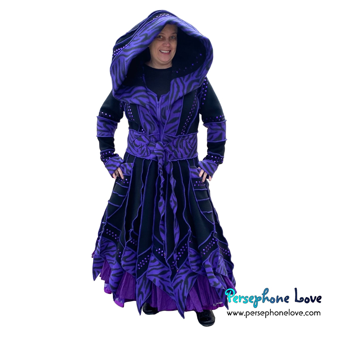 "Sea of Feelings" Black pixie felted 100% cashmere/fleece Katwise-inspired sequin sweatercoat-2579