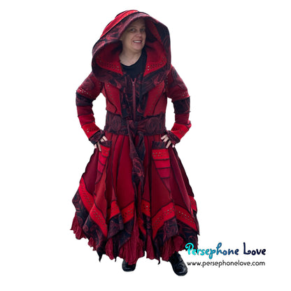 "Angels" Red pixie felted 100% cashmere/fleece Katwise-inspired sequin sweatercoat-2580